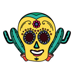 day of the dead celebration skull mask and cactus