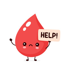 Sad sick blood drop asks for help character