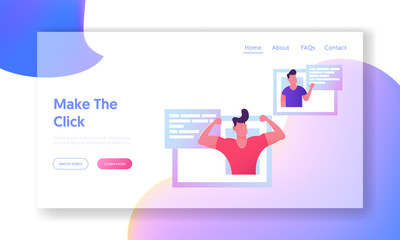 Online Dating Website Landing Page, Young Men Internet Profiles for Virtual Date and Browsing Love Partner Virtual Human Relations, Chatting, Account Web Page. Cartoon Flat Vector Illustration, Banner
