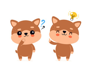 Cute happy smiling dog with question mark
