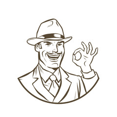 retro businessman OK gesture