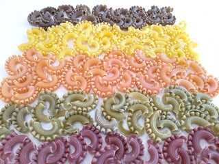 Colored pasta, color of spinach, carrots, paprika, grapes and beets
