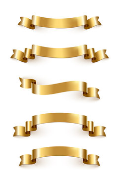 Golden luxury ribbons set. Vector design elements isolated on white background.