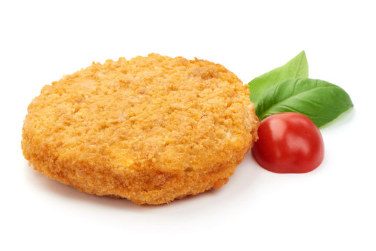 Breaded Burger Cutlets, Fastfood, Isolated On White Background