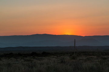 Landscape view of the sunrise in Big Bend National Park in Texas.