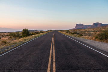 Landscape view of the sunrise in Big Bend National Park in Texas.