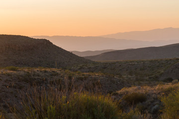 Landscape view of the sunrise in Big Bend National Park in Texas.