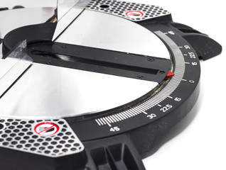 miter circular saw on white background miter saw blade on a white background hand carpenter's tools