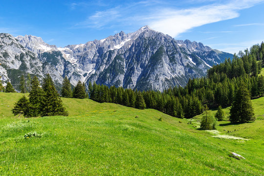 Idyllic mountain landscape. Austria, Gnadenwald, Tyrol Region