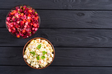 Traditional Russian salad olivier andvinaigrette