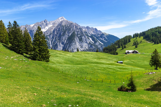 Summer mountains landscape in Alps. Austria, Gnadenwald, Tyrol Region