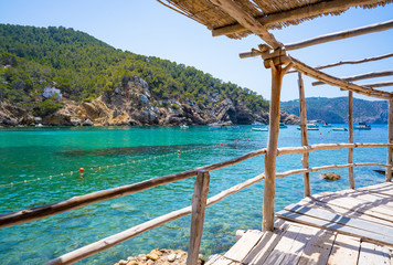 Cala Benirras beach of Ibiza in Sant Joan