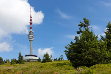 Fototapeta premium Highest Peak of Moravia, Praded 1492 m with Watchtover in Jesenik, Czech Republic
