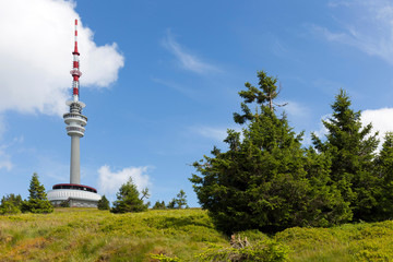 Obraz premium Highest Peak of Moravia, Praded 1492 m with Watchtover in Jesenik, Czech Republic