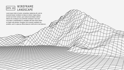 Wireframe terrain polygon landscape design. Futuristic 3D cartography. EPS 10