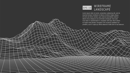 Wireframe terrain polygon landscape design. Futuristic 3D cartography. EPS 10