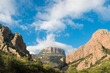 Desert landscape view of Big Bend National Park during the day in Texas.