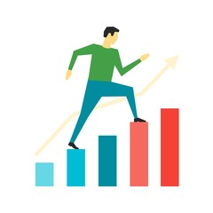 Man running up on graph. Business motivation concept