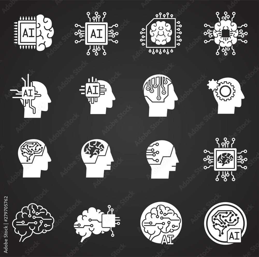 Poster artificial intelligence ai related icons set on background for graphic and web design. simple illust
