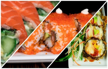 collage with different kinds of sushi
