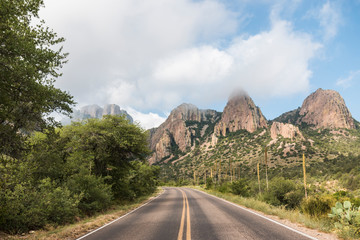 Desert landscape view of Big Bend National Park during the day in Texas.
