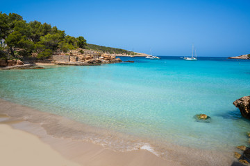 Fototapeta na wymiar Ibiza Portinatx Arenal Petit beach in Balearics