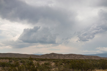 Landscape view of Big Bend National Park in Texas after a thunderstorm.