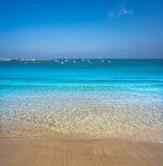 Ibiza Santa Eulalia town beach in Spain