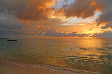 Landscape with a boat at sunset - Jamaica