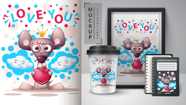 Love mouse, rat - mockup for your idea