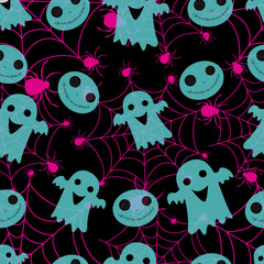 Abstract seamless halloween pattern for girls or boys. Creative vector pattern with ghost, cloud boo. Funny ghost wallpaper for textile and fabric. Fashion halloween style. Colorful ghost picture