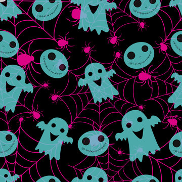 Abstract seamless halloween pattern for girls or boys. Creative vector pattern with ghost, cloud boo. Funny ghost wallpaper for textile and fabric. Fashion halloween style. Colorful ghost picture