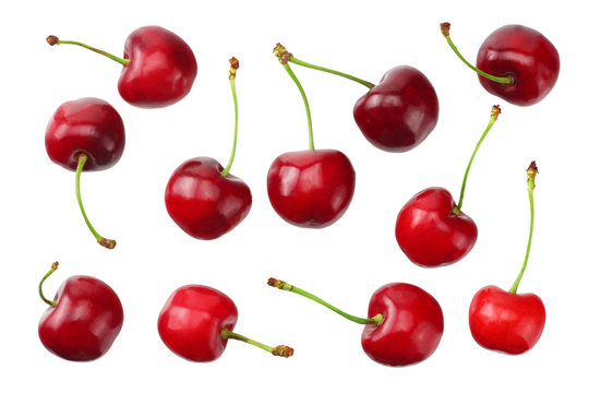 red cherry isolated on a white background. Top view