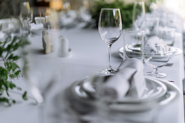 wedding banquet table with table setting 