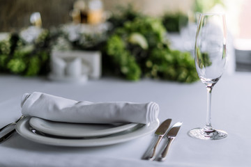 wedding banquet table with table setting 