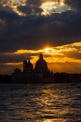 Beautiful sunset over Venice Lagoon and Saint Mary of the Health Basilica