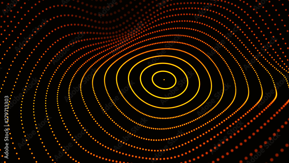 Poster abstract dynamic wave of particles. network of bright points or dots. big data. digital background. 