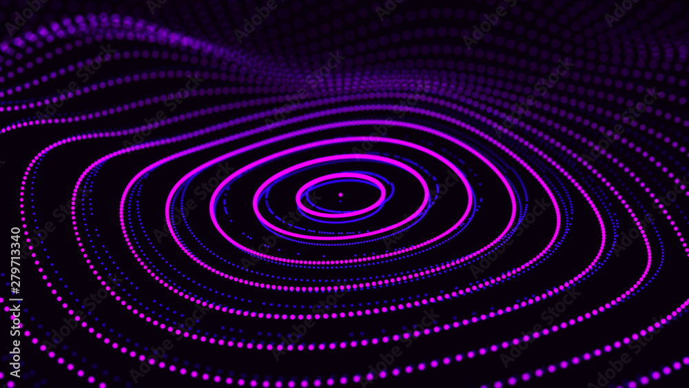Poster abstract dynamic wave of particles. network of bright points or dots. big data. digital background. 