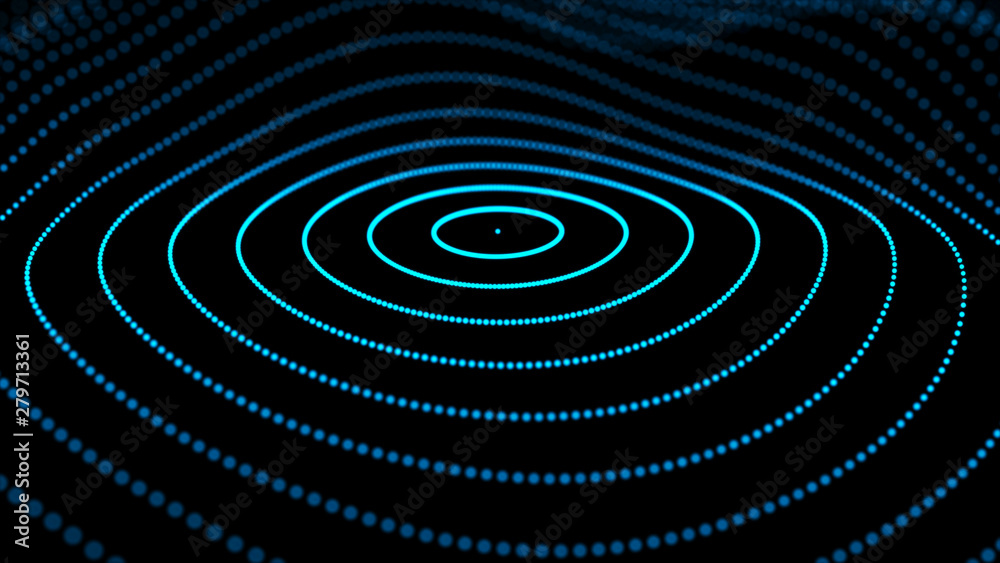 Poster abstract dynamic wave of particles. network of bright points or dots. big data. digital background. 