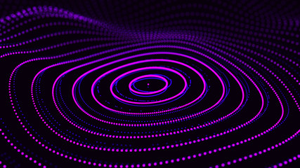 Abstract dynamic wave of particles. Network of bright points or dots. Big data. Digital background. Spider's web. 4K illustration. 3d rendering.