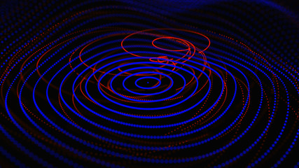 Abstract dynamic wave of particles. Network of bright points or dots. Big data. Digital background. Spider's web. 4K illustration. 3d rendering.