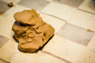 Piece of clay. Creating dishes. Art. Hobby.