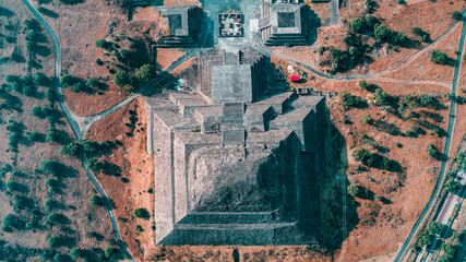 Aerial Top View of teotihucan pyramids in mexico city 