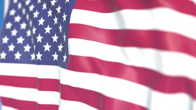 Waving national flag of the United States close-up, loopable 3D animation