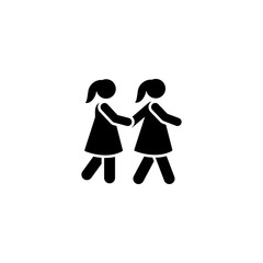 Girls students walk school pictogram icon