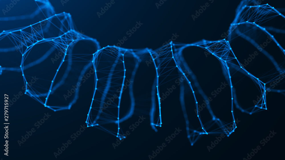 Poster geometric shape for design. sound wave. the torus consisting of points. 3d rendering. data array vis