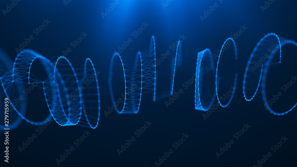 Poster Geometric shape for design. Sound wave. The torus consisting of points. 3d rendering. Data array visual concept. Equalizer for music.