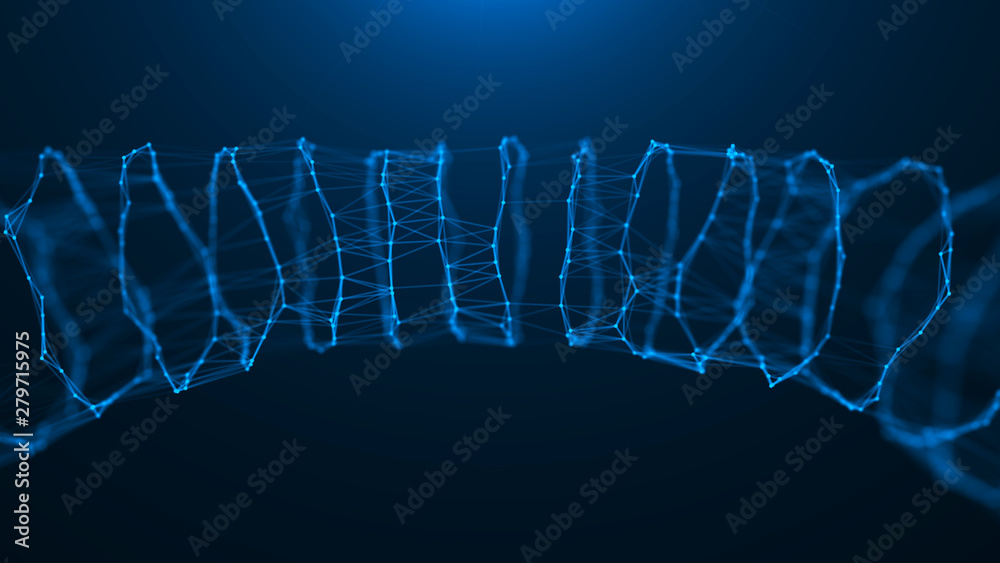 Poster geometric shape for design. sound wave. the torus consisting of points. 3d rendering. data array vis