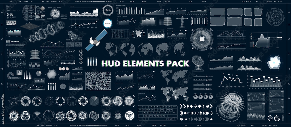 Poster HUD design elements set for UI UX GUI projects. Data and statistic, infochart, infographic, chart and graphics.Futuristic Sci-fi User Interface for App (business, medicine, forex, finance, analytics)