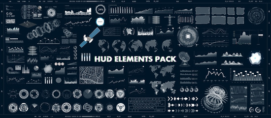 HUD design elements set for UI UX GUI projects. Data and statistic, infochart, infographic, chart and graphics.Futuristic Sci-fi User Interface for App (business, medicine, forex, finance, analytics)